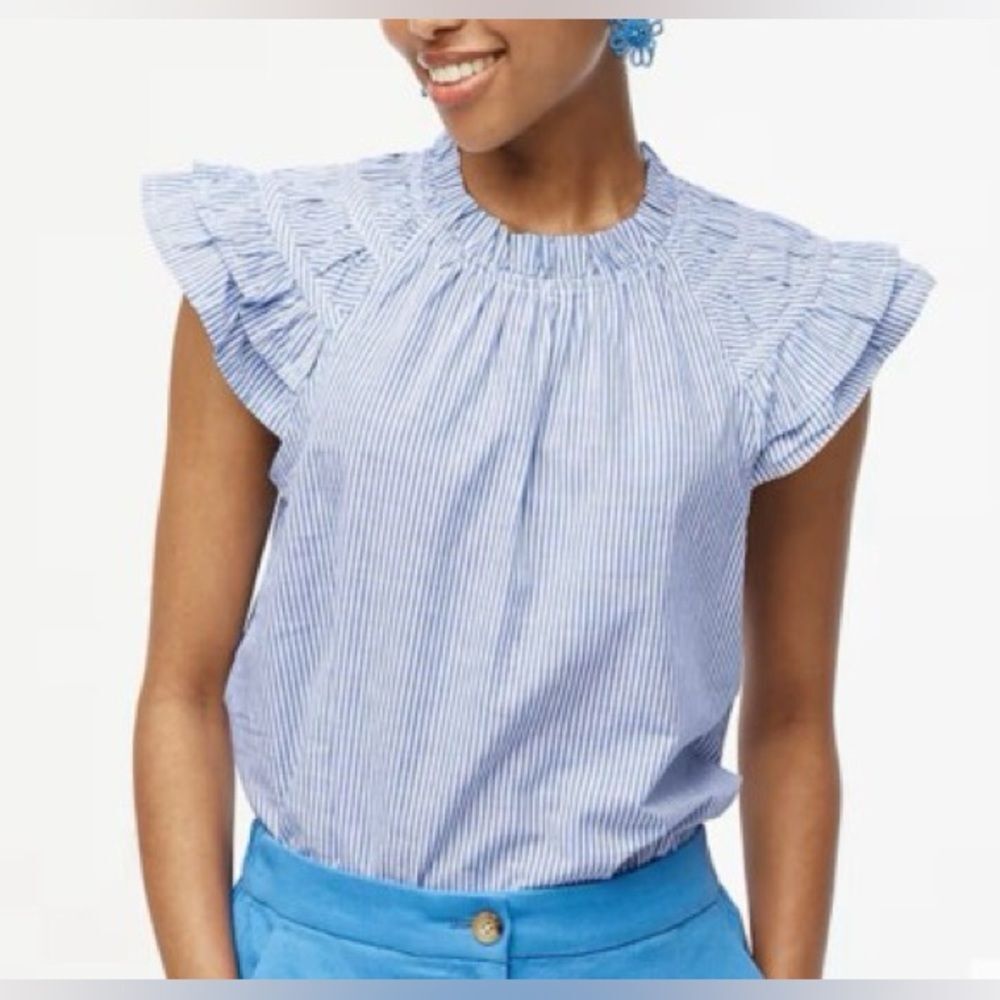 NWT J CREW Factory Striped flutter-sleeve top NWT - image 4